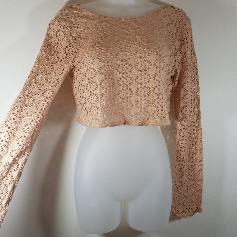 Free People Beach Tan Long Sleeve eyelet Crop top